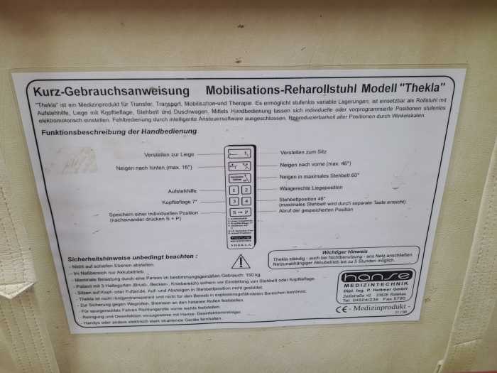 Foto Thekla Schieberollstuhl, Mobilisationsrollstuhl